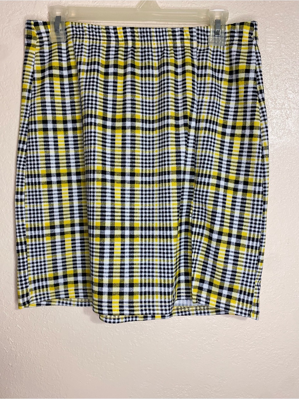 SHEIN Yellow Black and White Plaid Mini Skirt